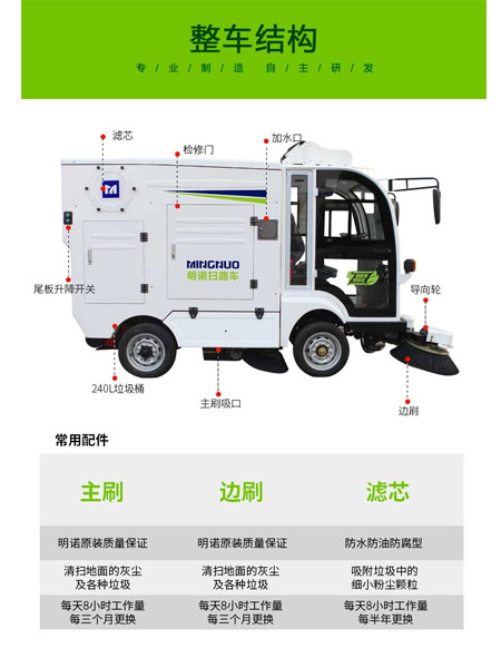 四轮扫路车MN-S1800配备240L标准巴楚垃圾桶